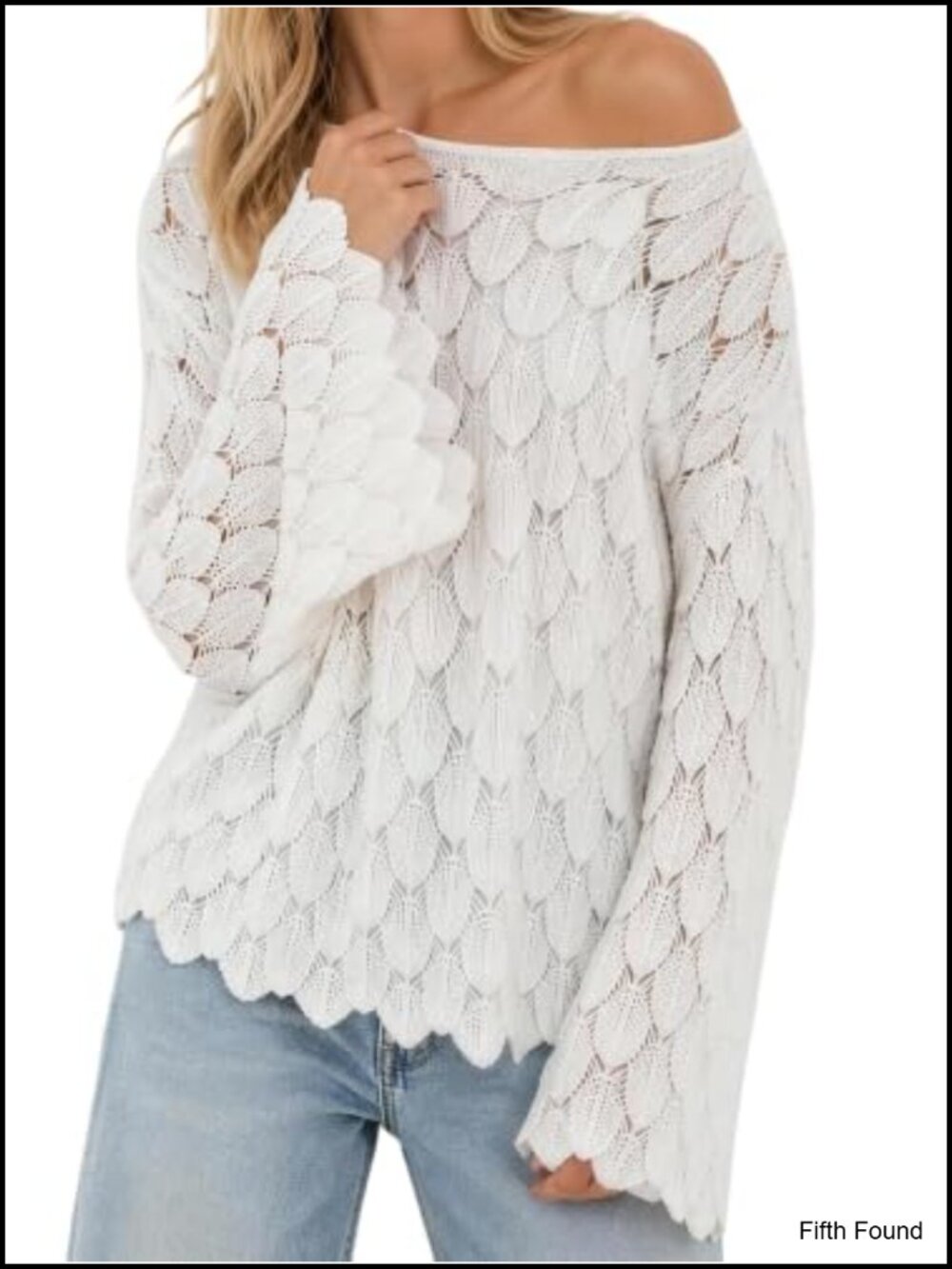 Crochet Hollow Out Sweater Boat Neck Off Shoulder Long Sleeve Knit Top